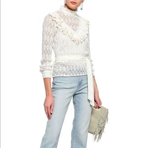 Maje Women's White Limba Belted Lace Blouse b3a